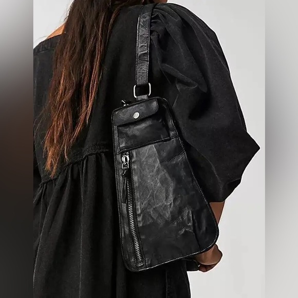 Free People Handbags - Free People Jagger Leather Sling Black New